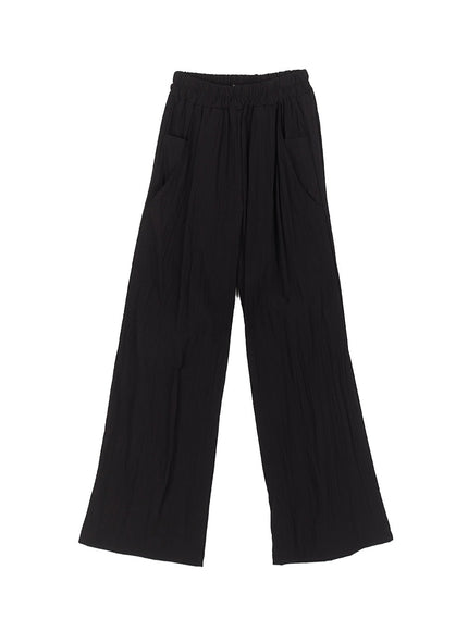 wide-fit-pintuck-nylon-trousers-cy512 / Black