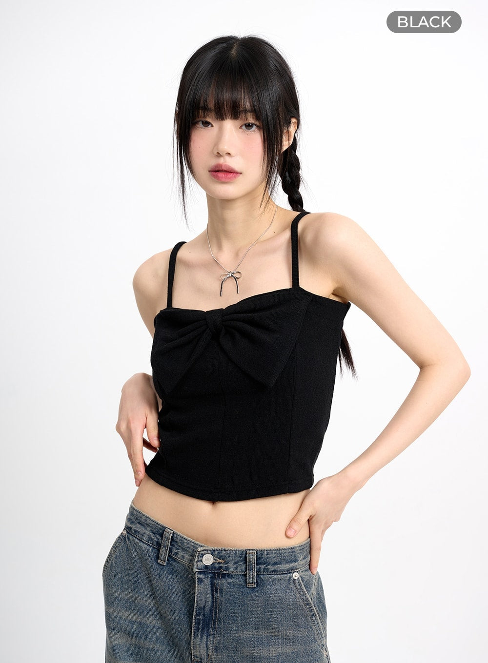 ribbon-square-neck-cami-top-cm415 / Black