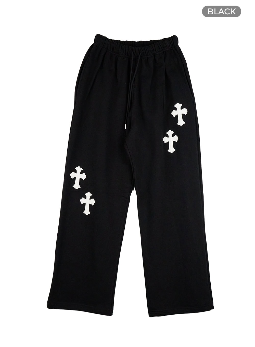 cozy-patchwork-graphic-sweatpants-cg419 / Black