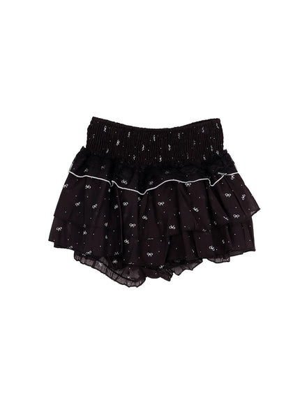 layered-ribbon-lace-shorts-cm531 / Black