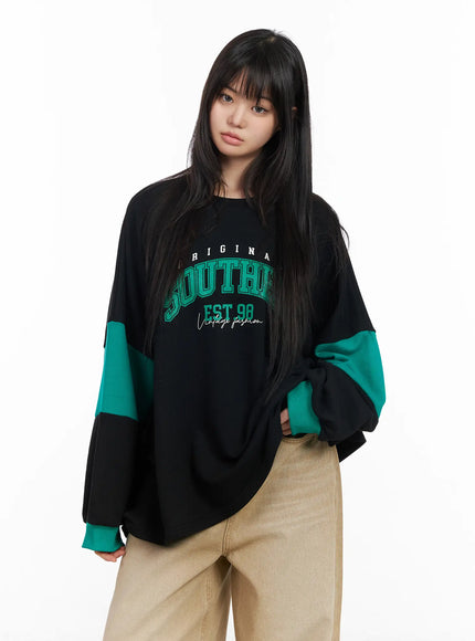 retro-varsity-oversized-sweatshirt-cm513 / Black