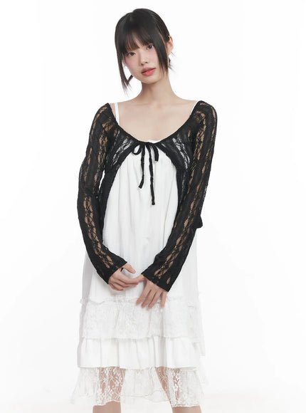 sheer-lace-ribbon-cardigan-cu518 / Black