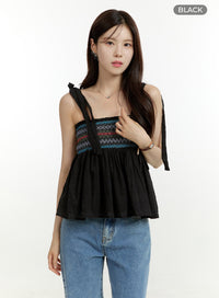 summer-flare-embroidered-sleeveless-top-ou428 / Black