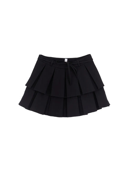 tiered-pleated-mini-skirt-cm518 / Black