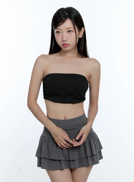 polka-dot-shirred-tube-top-cu527 / Black