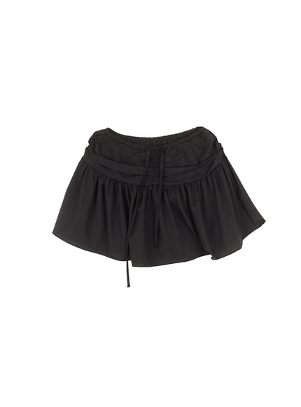 pleated-mini-skort-with-ribbon-shirring-ca523 / black
