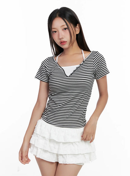 Contrast Stripe Layered Halter Tee CL518