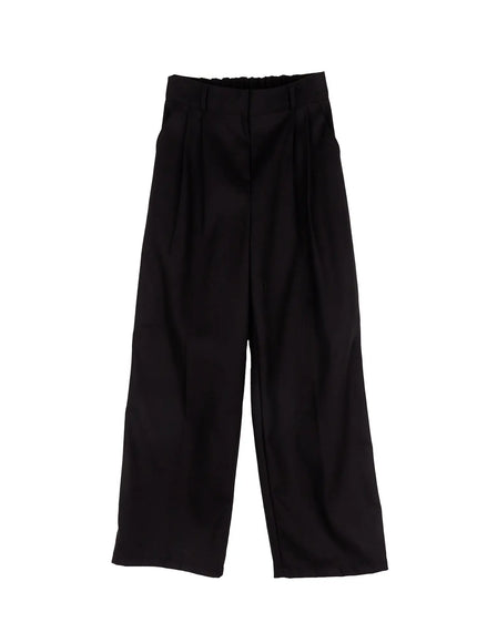 elastic-waistband-wide-leg-trousers-cj506 / Black