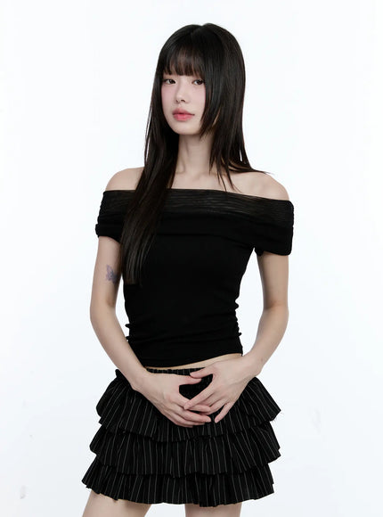 Off-Shoulder Ribbed Knit Top CG507