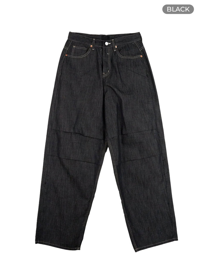 pintuck-wide-baggy-jeans-cl404 / Black