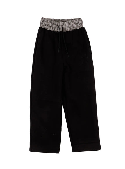 plaid-trim-sweatpants-cn527 / Black