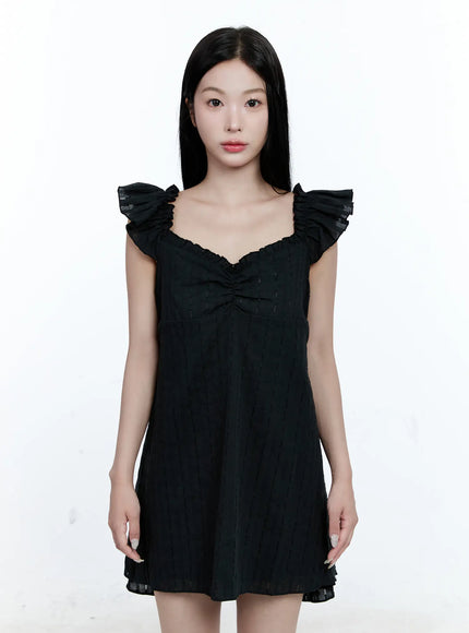 lace-off-shoulder-mini-dress-cg513 / Black