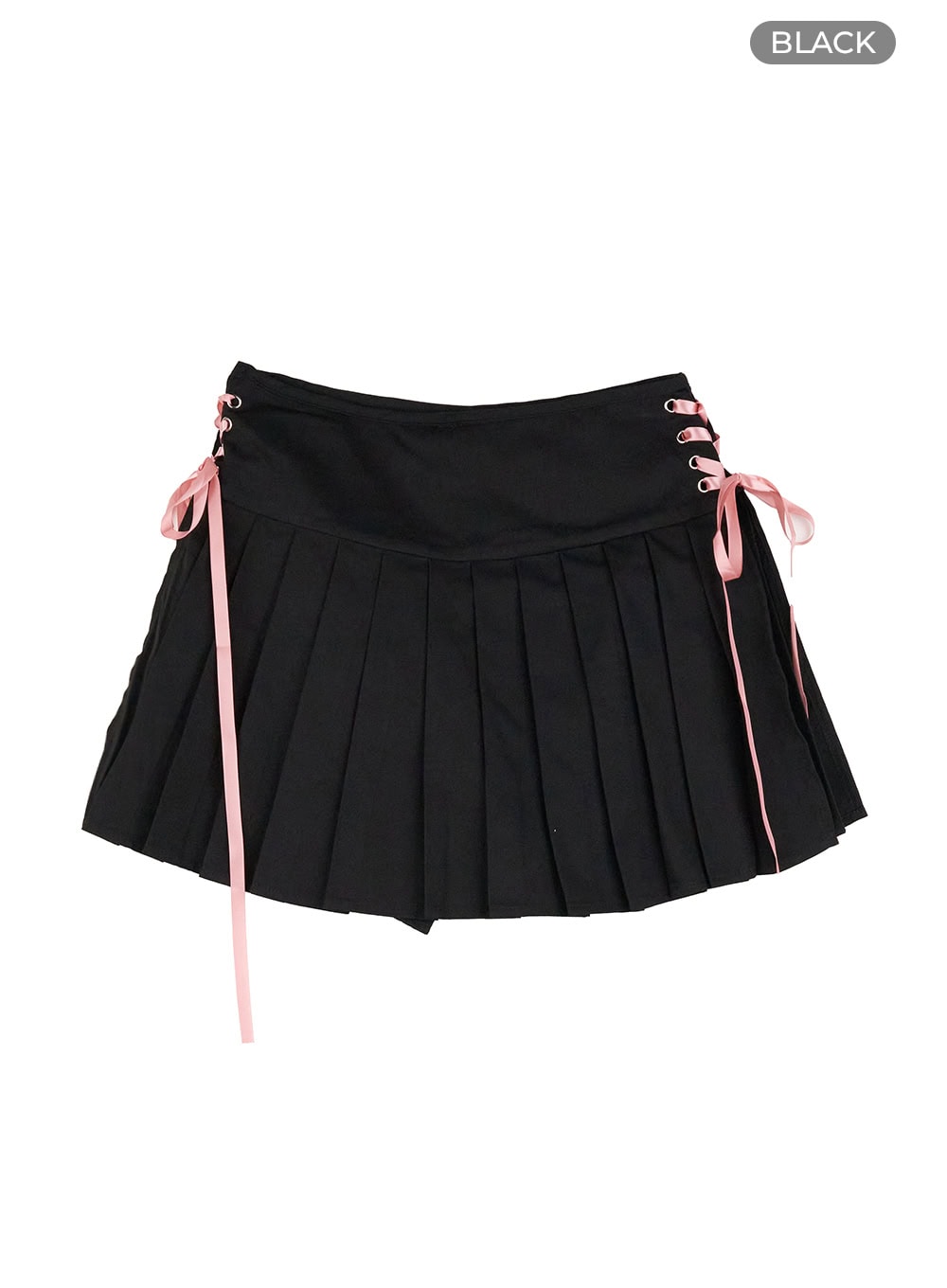 ribbon-pleated-mini-skirt-ol402 / Black