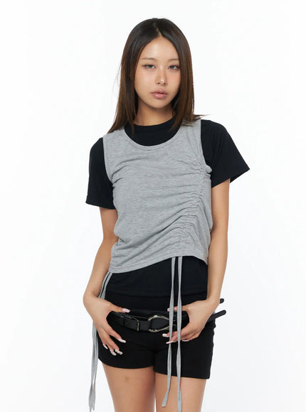 casual-layered-set-with-sleeveless-top-ca517 / Black