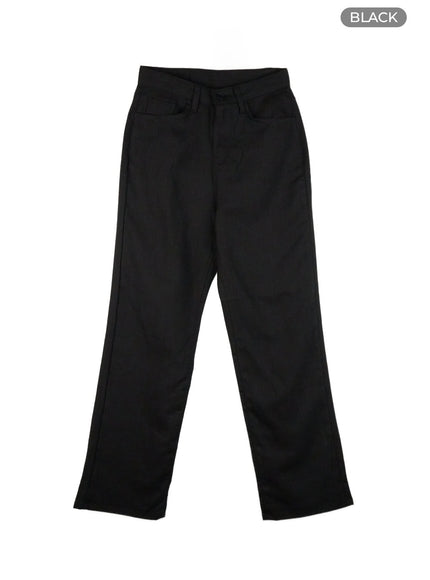 linen-blended-straight-pants-ol430 / Black