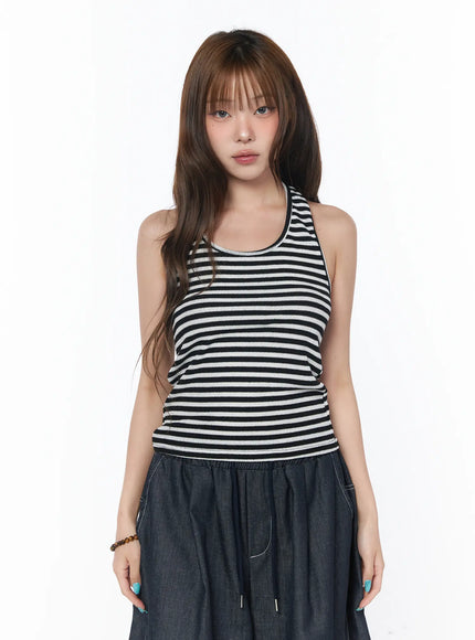 casual-striped-halter-tank-top-cy529 / Black
