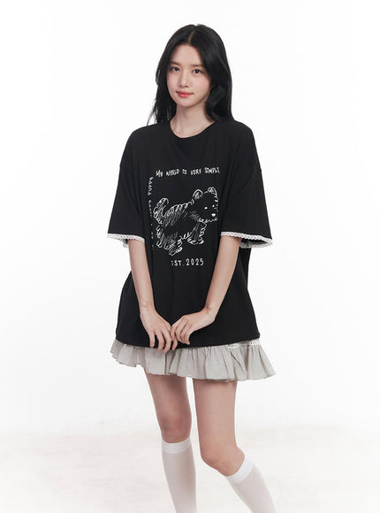 lace-graphic-oversize-t-shirt-cy526 / Black
