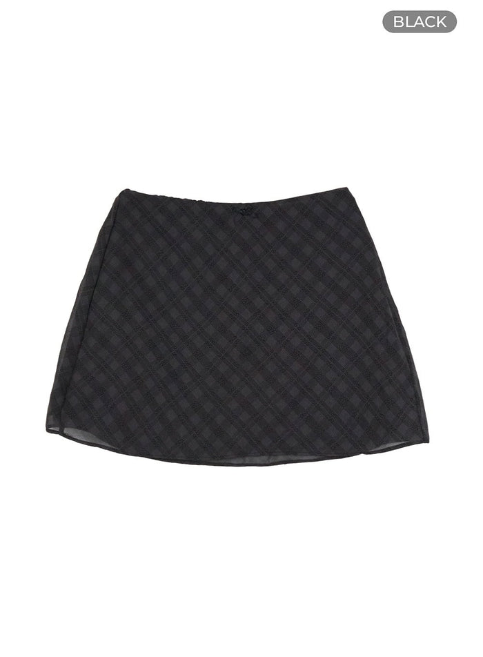 ribbon-check-mini-skirt-ou427 / Black