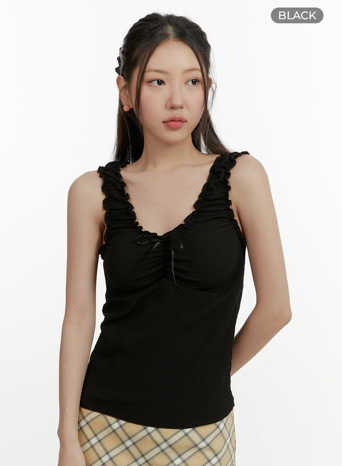 ribbon-shirred-sleeveless-top-oy409 / Black