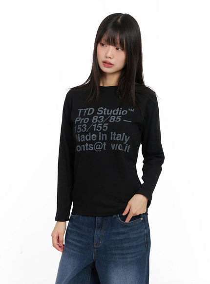 chic-lettering-long-sleeve-tee-cn521 / Black