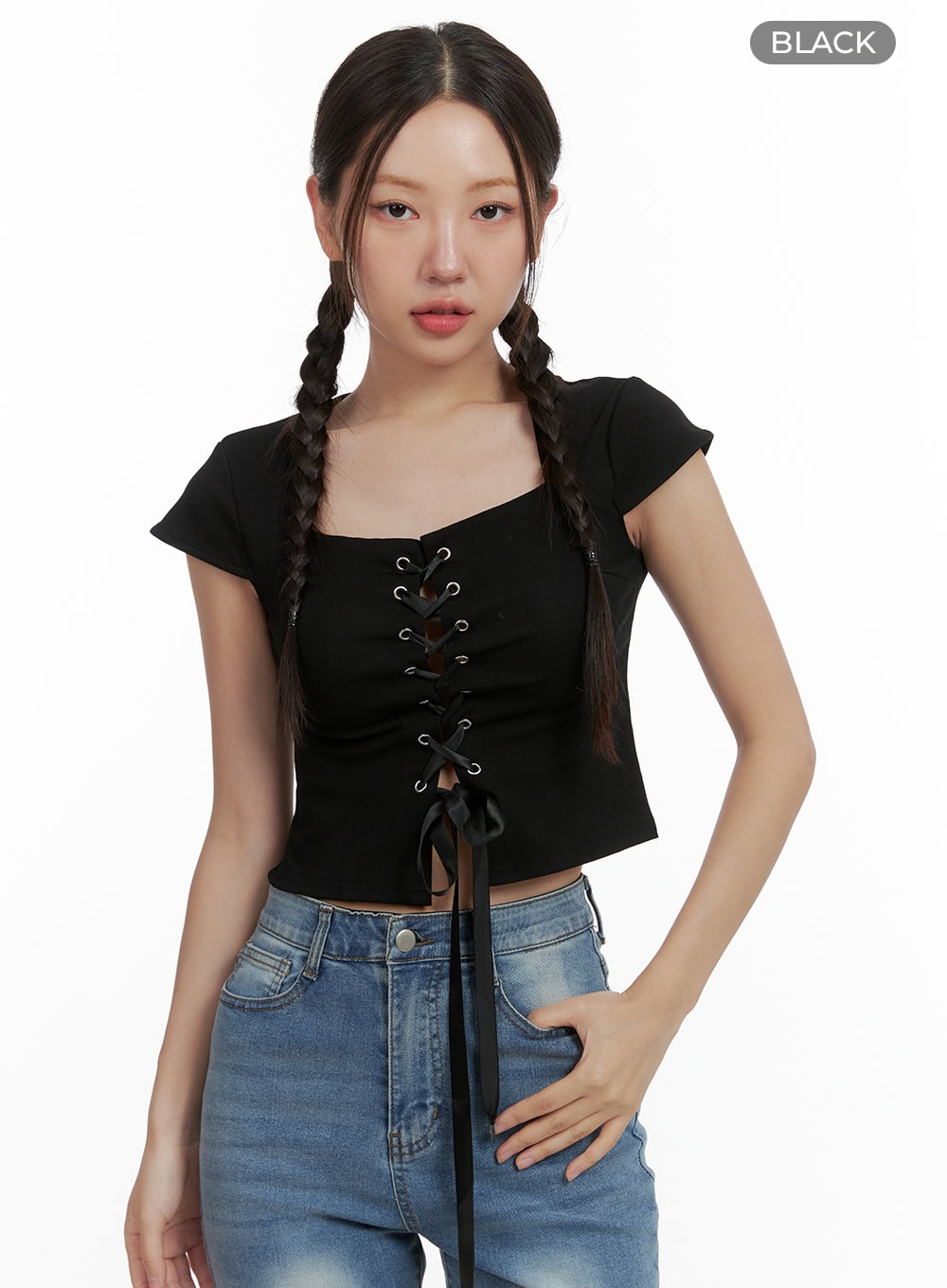 lace-up-crop-top-ol402 / Black