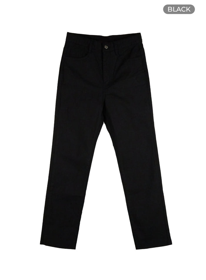 cotton-blend-straight-leg-pants-ou419 / Black