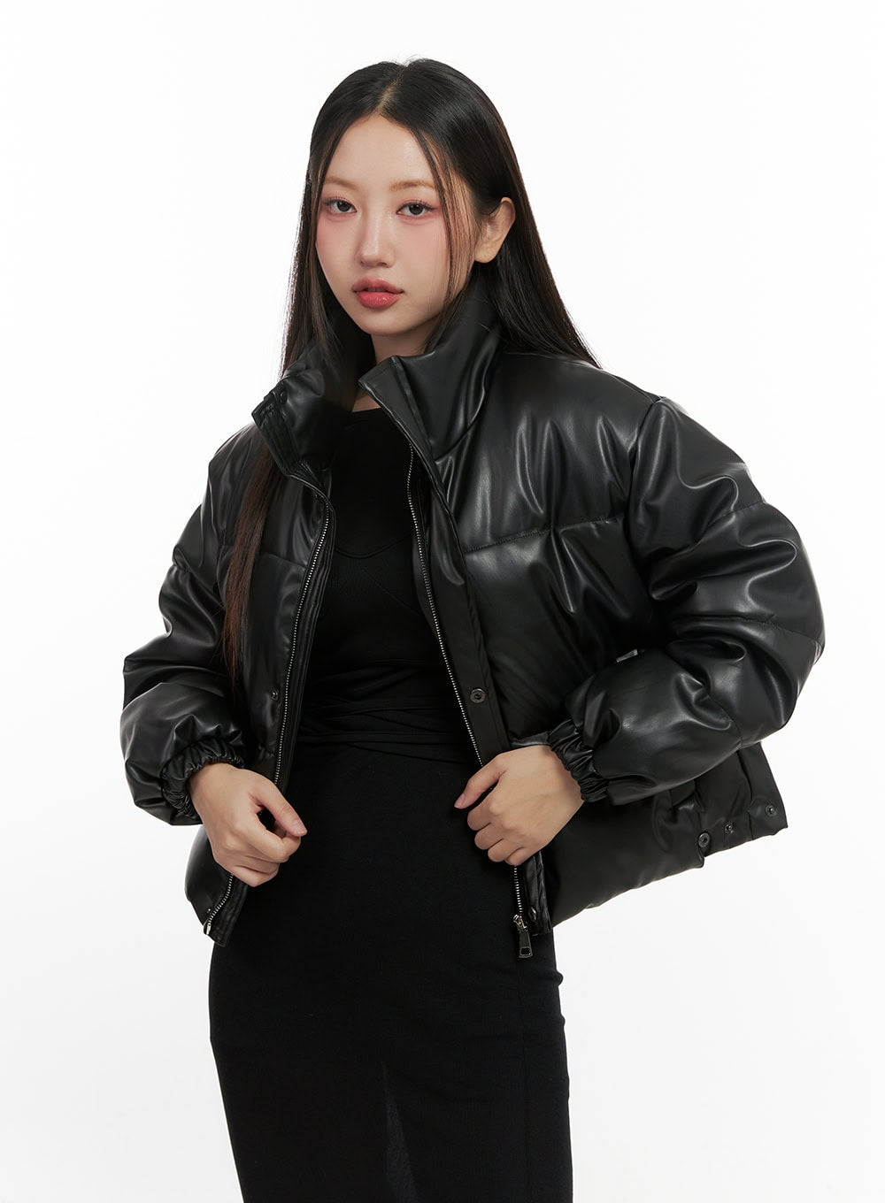 urban-edge-faux-leather-puffer-jacket-cn419 / Black