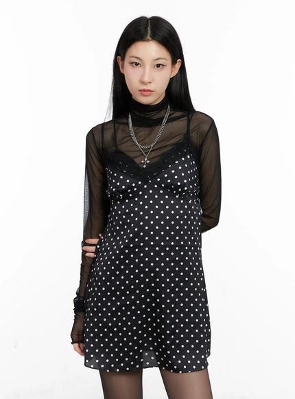 Polka Dot Satin Lace Mini Dress CG525