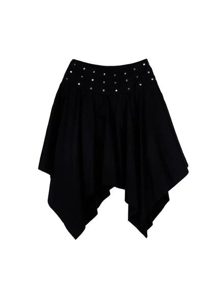studded-flare-midi-skirt-ca527 / Black