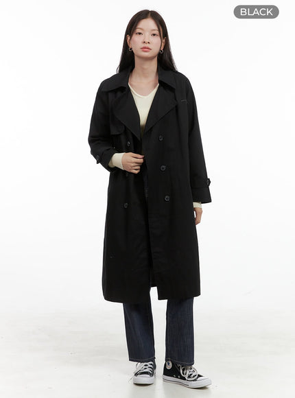 oversized-buttoned-trench-coat-og416 / Black