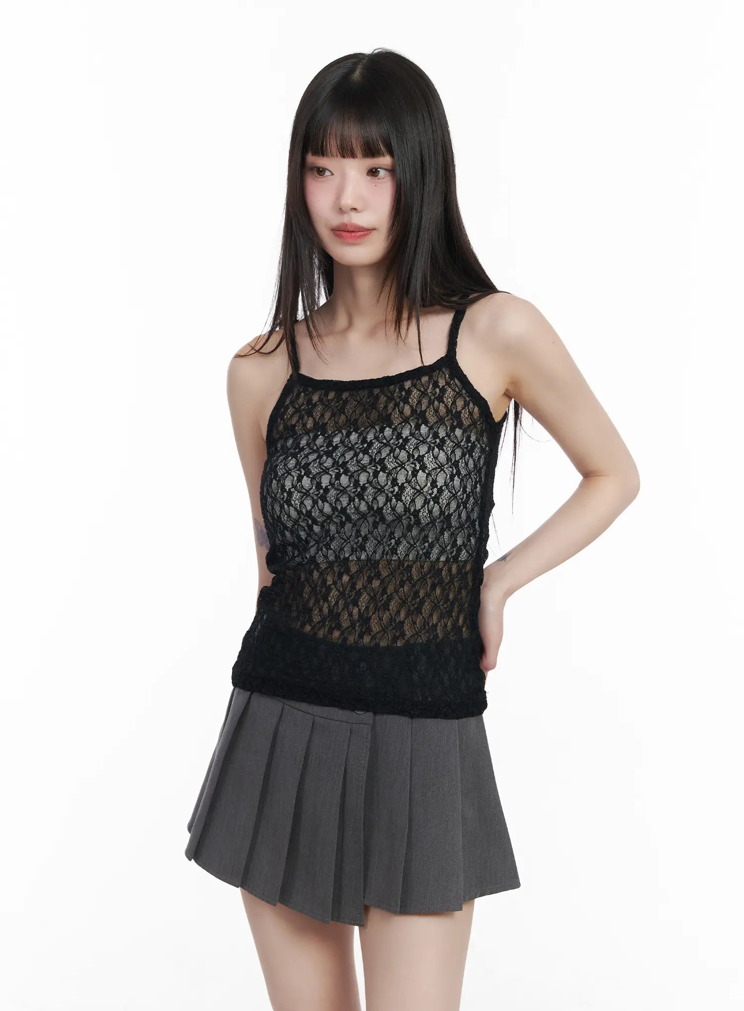 sheer-lace-tank-top-cm525 / Black