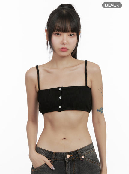 ribbed-button-crop-tank-top-oo401 / Black