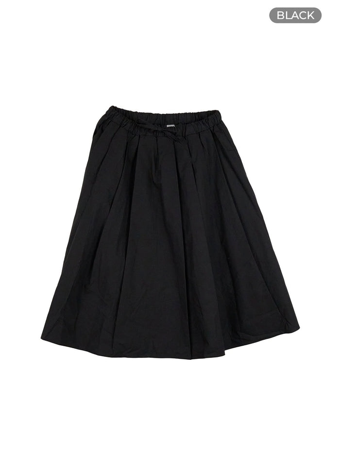 banded-pleated-cotton-midi-skirt-cy431 / Black