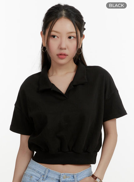 solid-collar-crop-top-oy413 / Black