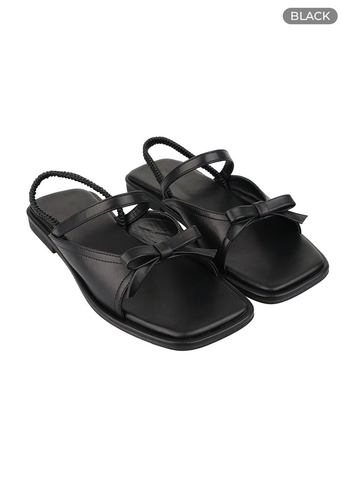 faux-leather-ribbon-sandals-oy413 / Black