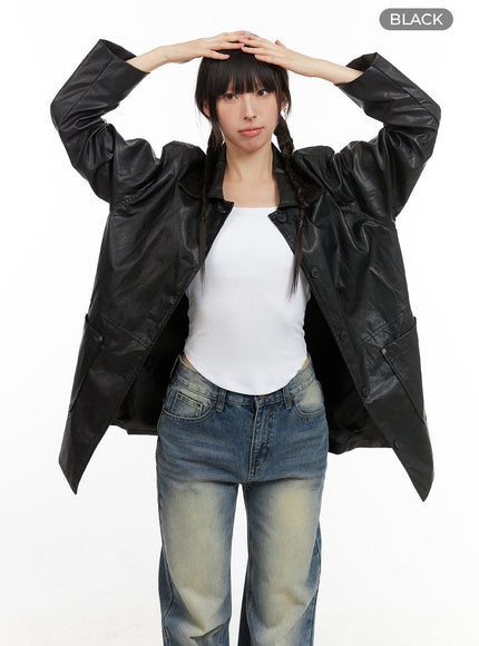 oversized-faux-leather-jacket-cg420 / Black