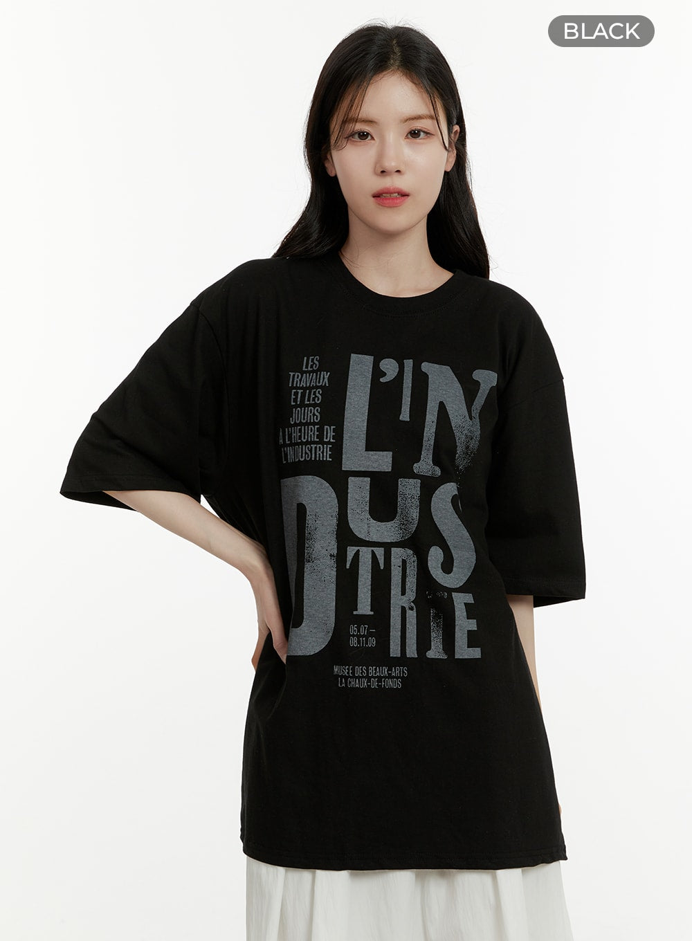 oversized-cotton-graphic-tee-oa405 / Black