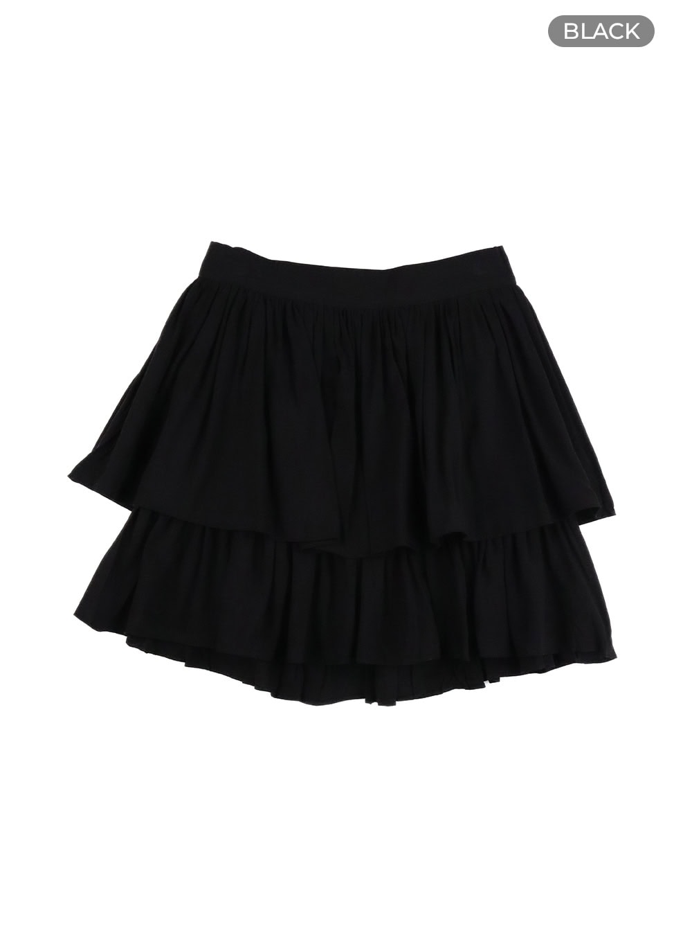 solid-ruched-ruffle-hem-mini-skirt-oy421 / Black