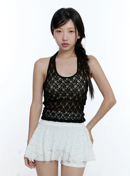 sheer-lace-halter-neck-top-cu527 / Black