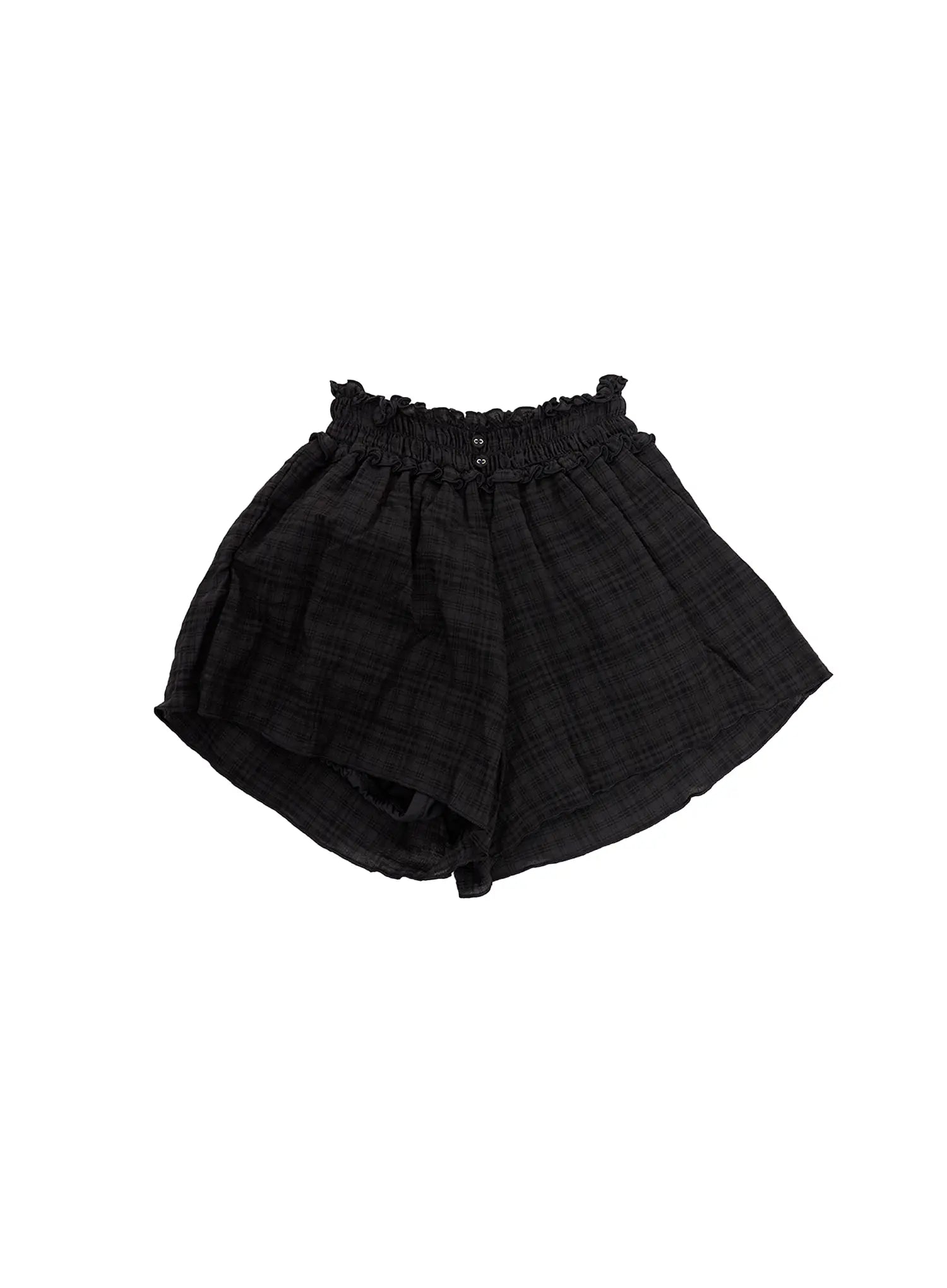 plaid-print-frilly-shorts-cu518 / black