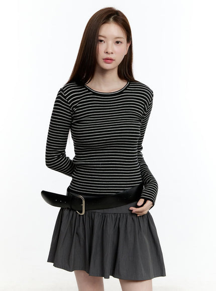 striped-slim-fit-long-sleeve-top-cm521 / Black