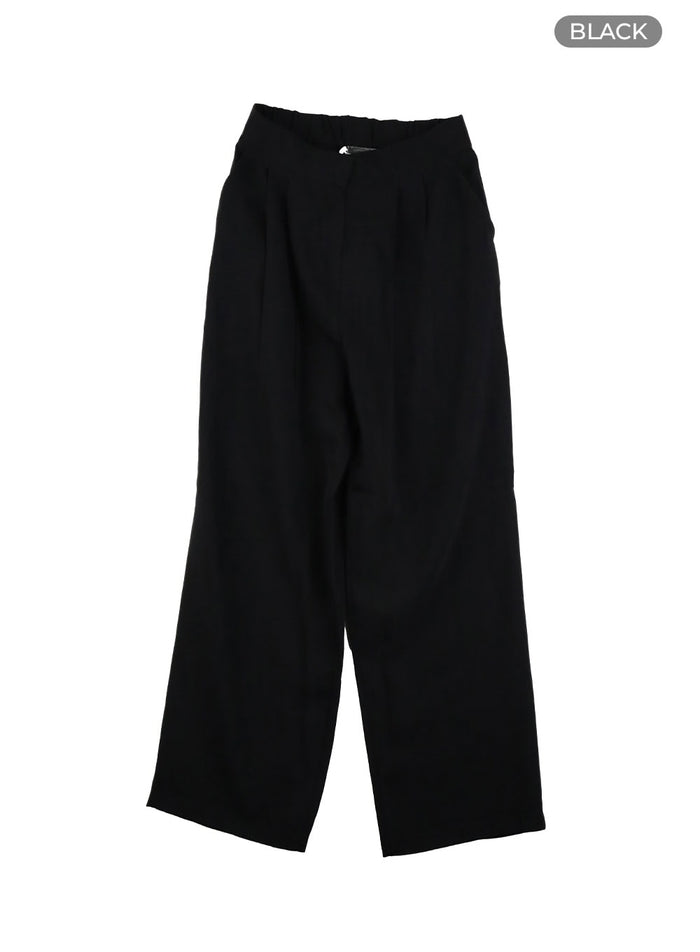 pintuck-solid-wide-fit-trousers-oy413 / Black