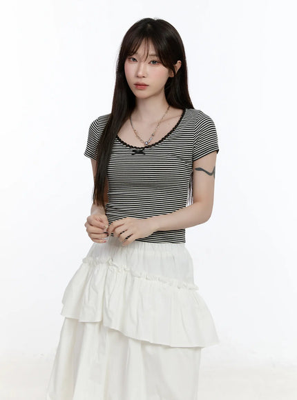 Scoop Neck Striped Lace Top CA503