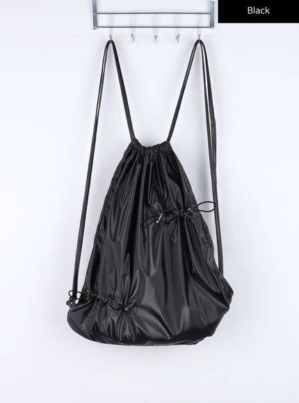 metallic-drawstring-backpack-co324 / Black