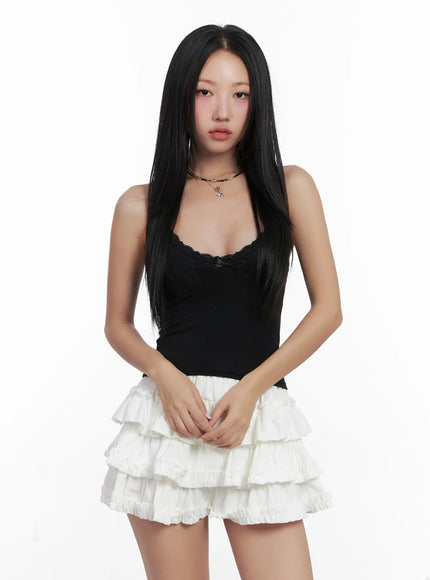 lace-trim-tank-top-cn528 / Black