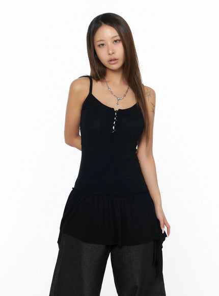 asymmetrical-sheer-ruffle-tank-top-ca516 / Black