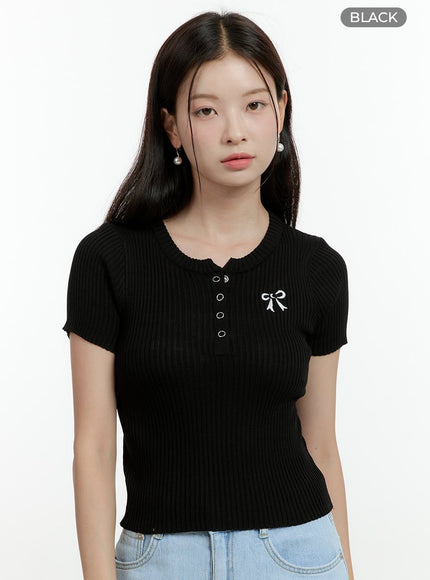 ribbon-embroidered-crop-knit-top-ol430 / Black