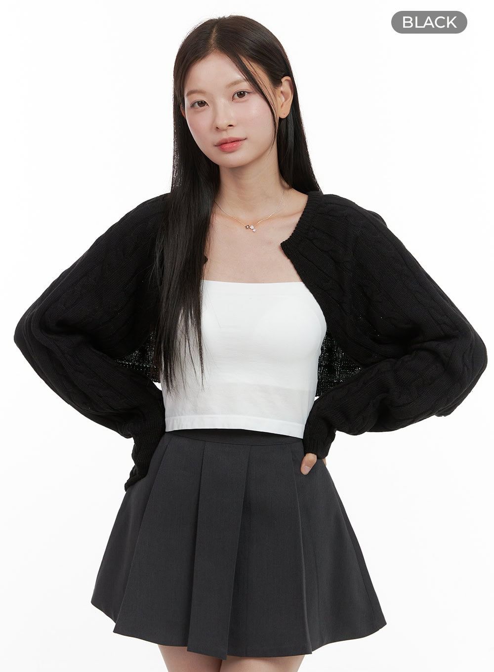 cable-knit-bolero-og419 / Black