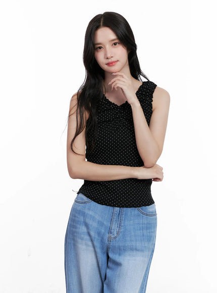 Polka Dot Ruffle Scrunch Top CL516