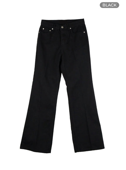 cotton-solid-straight-leg-pants-ol423 / Black